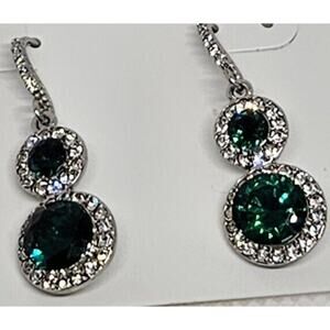 Silver Tone Earrings Crystal Halo Drop Stunning Elegant Womens Fashion Statement